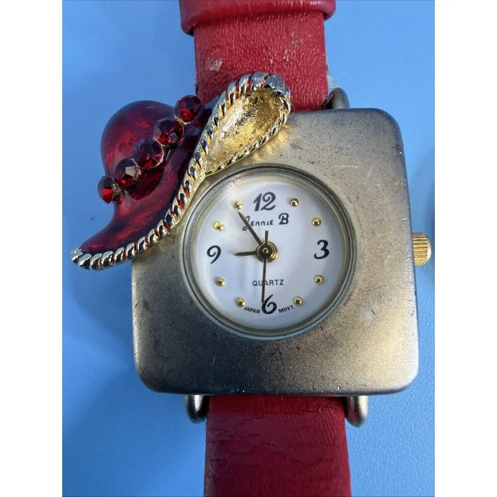 Jennie B Red Hat Society Watch VERY RARE New Battery Genuine Leather Band